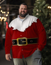 Langärmliges Herrenhemd mit Weihnachtsmann-Gürtelmuster in Übergröße